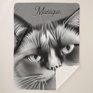 Cobertor Sherpa Nome Personalizado de Gato Molhado Monocromático