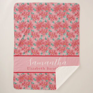 Cobertor Sherpa Nome Personalizado de Poinsettia Floral Rosa de Na