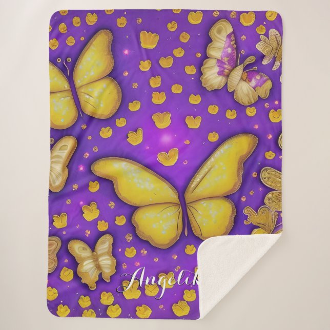 Cobertor Sherpa Nome Personalizado do Jardim da Borboleta (Frente)