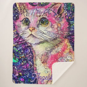 Cobertor Sherpa Nome Personalizado do Kitten Rosa abstrato