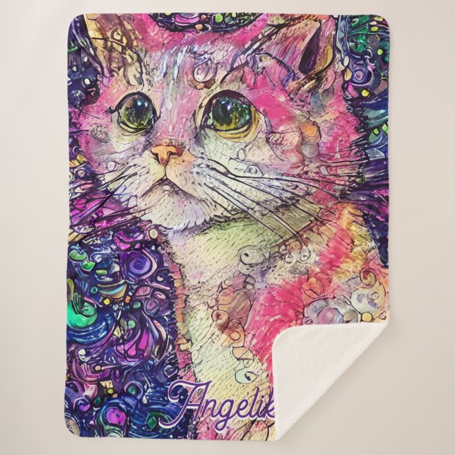 Cobertor Sherpa Nome Personalizado do Kitten Rosa abstrato (Frente)