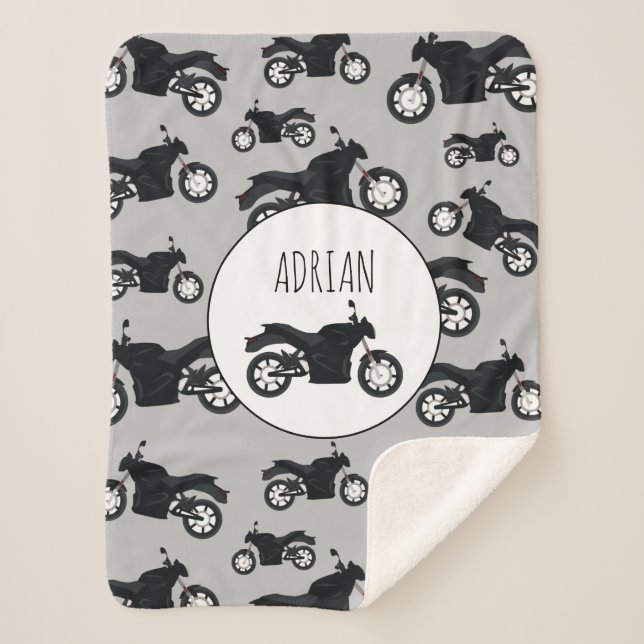 Cobertor Sherpa Nome Personalizado do Padrão de Motociclo (Frente)
