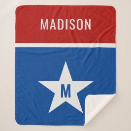 Cobertor Sherpa Nome personalizado e vermelho, branco e azul inici