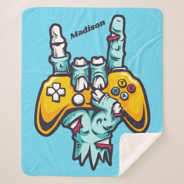 Cobertor Sherpa Nome personalizado Gamer Zombie (Frente)