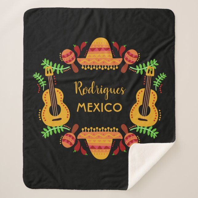Cobertor Sherpa Nome personalizado MEXICO Ilustração lançar cobert (Frente)