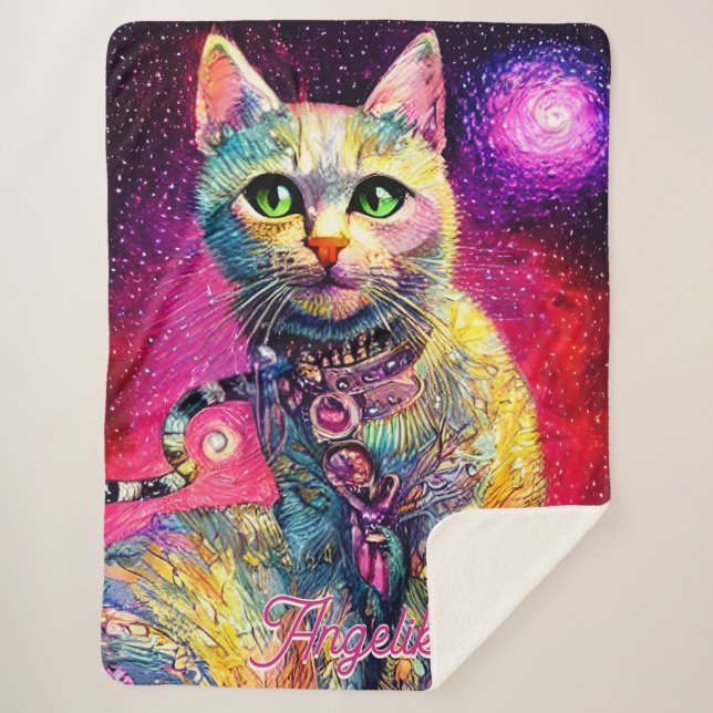 Cobertor Sherpa Nome Personalizado Pink Pink de Pincel de Ar (Frente)