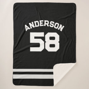 Cobertor Sherpa Nome personalizado preto e número de ventilador de