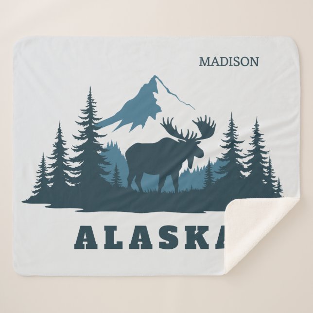 Cobertor Sherpa Nome Personalizado & Texto ALASKA (Frente (Horizontal))