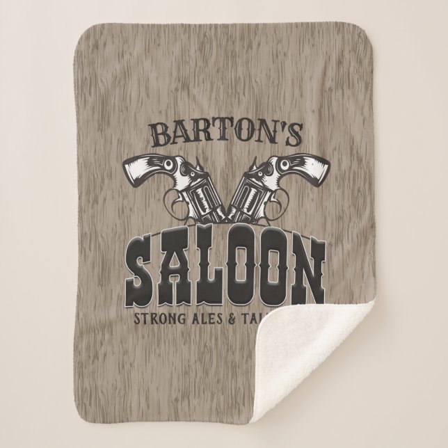 Cobertor Sherpa Nome personalizado Wild West Gun Revolver Saloon (Frente)