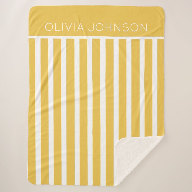 Cobertor Sherpa Nome Personalizável em Faixa Amarela de Verão (Frente)