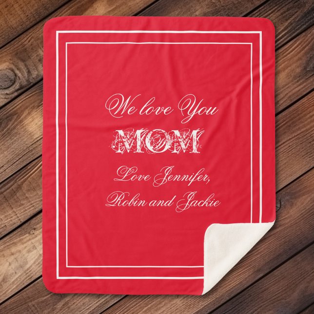 Cobertor Sherpa Nomes personalizados de dia de as mães Vermelho ch (Mother's Day Customized Names (add preferred names) Gorgeous Chic Red Sherpa Blanket.)