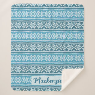 Cobertor Sherpa Nórdico Blue Snowflake Knit Sweater Personalizado