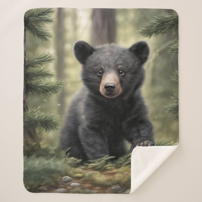 Cobertor Sherpa North Woods Little Black Bear Cub Sherpa Blanket (Frente)