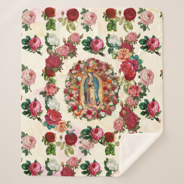 Cobertor Sherpa Nossa Senhora de Guadalupe Rosa Potpourri (Frente)
