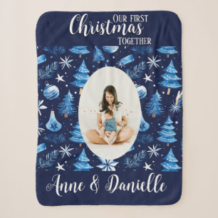 Cobertor Sherpa Nosso primeiro Natal juntos, Baby Mãe Blue