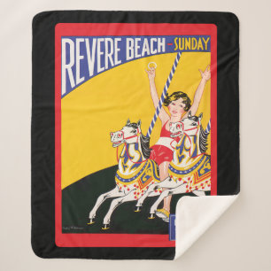 Cobertor Sherpa Nostálgico do Poster do Vintage Revere Beach Carou