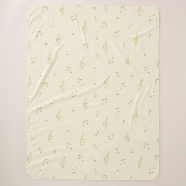 Cobertor Sherpa Notas Musicais Douradas Creme (Frente)