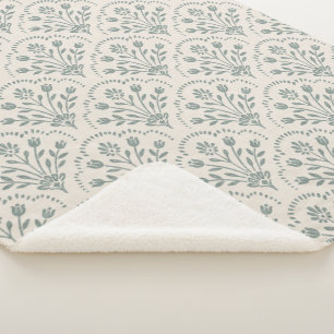 Cobertor Sherpa Novo padrão de flor de vieira em verde sálvia de c