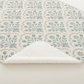 Cobertor Sherpa Novo padrão de flor de vieira em verde sálvia de c