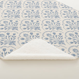 Cobertor Sherpa Novo padrão de vieira floral azul de casa de campo