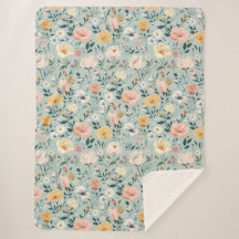 Núcleo Floral de Aquarela Azul Amarelo Rosa Cottag