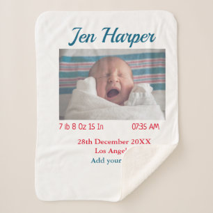 Cobertor Sherpa Números de nascimento de bebês adiciona nome local