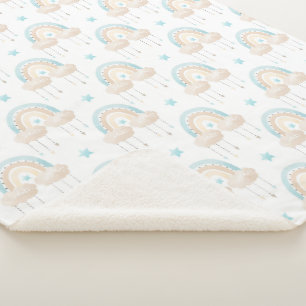 Cobertor Sherpa Nuvens brancas e bronzeadas azuis e arco-íris