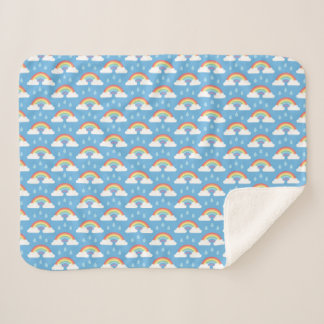 Cobertor Sherpa Nuvens de chuva arco-íris em azul