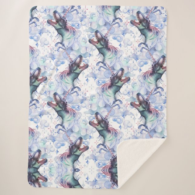 Cobertor Sherpa Nuvens do Dinocorn | Dinossauro Místico Unicórnio  (Frente)