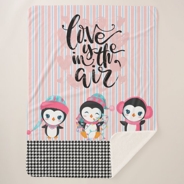 Cobertor Sherpa O amor está no soquete da Xadrez do Pinguim-Ar (Frente)
