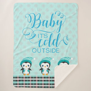 Cobertor Sherpa O Bebê É Frio Fora Da Casa Verde Pinguim