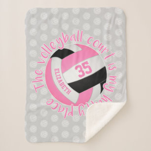 Cobertor Sherpa o campo de vôlei preto rosa é meu lugar feliz