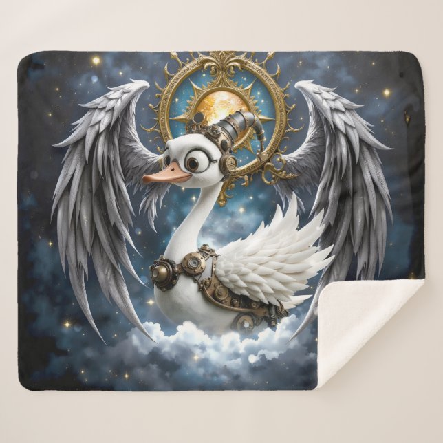 Cobertor Sherpa O Cisne Curioso de Relógio. (Frente (Horizontal))