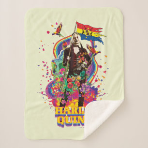 Cobertor Sherpa O Esquadrão Suicida   Harley Quinn Flowers & Rain