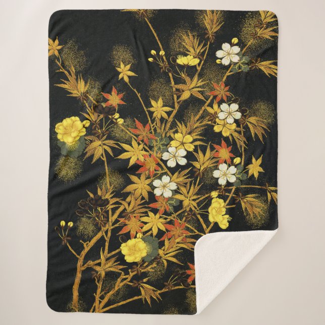 Cobertor Sherpa O outono japonês deixa arte clássica antiga e rica (Frente)