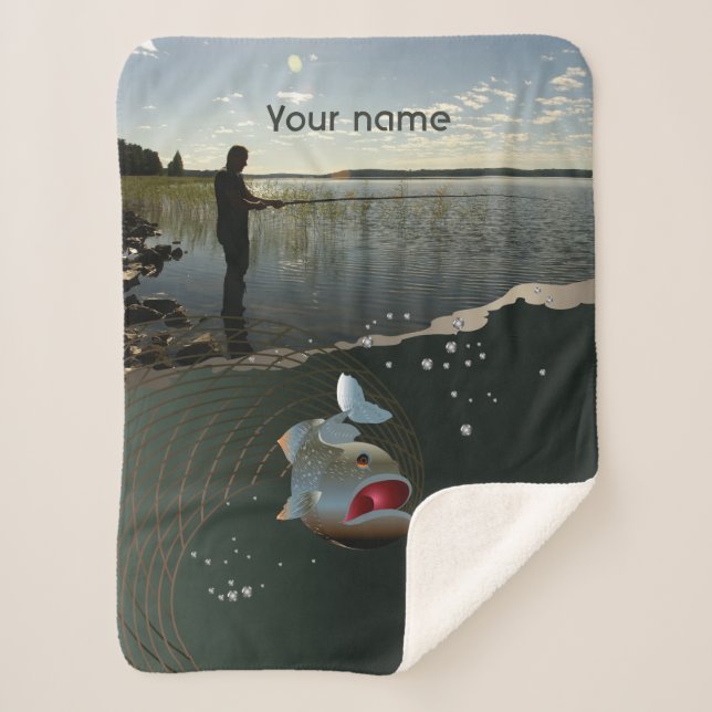 Cobertor Sherpa O pescador ​ ​ ​ ​ ​ ​. Pesca feliz (Frente)
