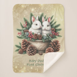 Cobertor Sherpa O Primeiro Natal Do Bebê, Duas Coelhinhas Em Uma B