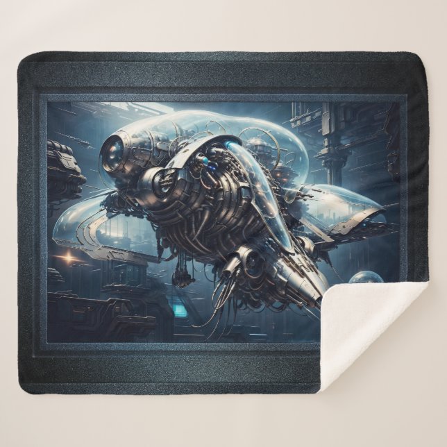 Cobertor Sherpa O Raspian Dylove Drone AI Art de Xzendor7 (Frente (Horizontal))