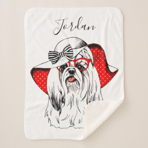 Cobertor Sherpa O tiro   da forma de Yorkie adiciona seu nome