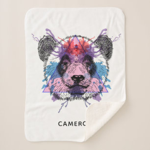 Cobertor Sherpa O urso de panda geométrico   adiciona seu nome