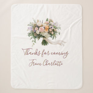 Cobertor Sherpa obrigado por vir bouquet floral verde azul nome mo