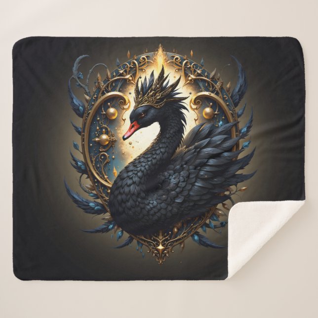 Cobertor Sherpa Obsidian Swan of Silent Grace – Dark Fantasy  (Frente (Horizontal))