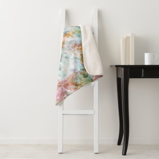 Cobertor Sherpa Ocean Abstract Watercolor Grunge Pattern  (In Situ)