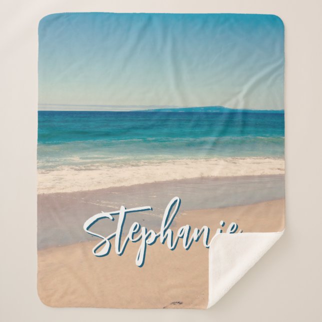 Cobertor Sherpa Oceano Azul de Fotografia de Praia Personalizado M (Frente)