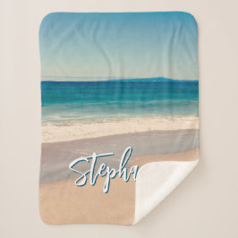 Cobertor Sherpa Oceano de Fotografia de Praia Personalizado S Azul