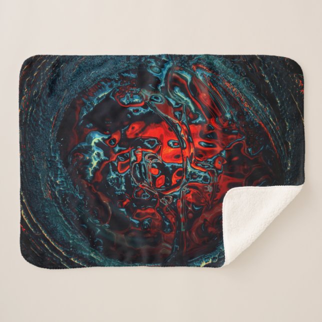 Cobertor Sherpa Oceano Inferno - Brilho Vermelho (Frente (Horizontal))