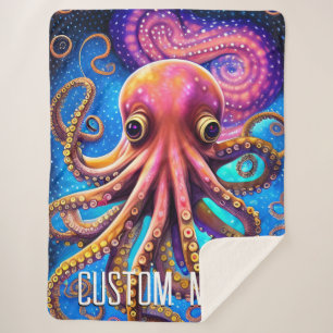 Cobertor Sherpa Octopus Kraken com nome personalizado