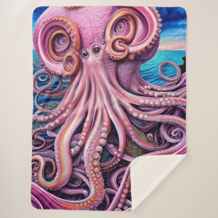 Cobertor Sherpa Octopus Kraken Rosa Tentáculos