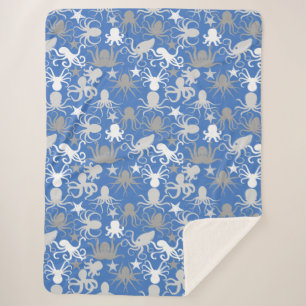 Cobertor Sherpa Octopus Pattern.b LBlue BG