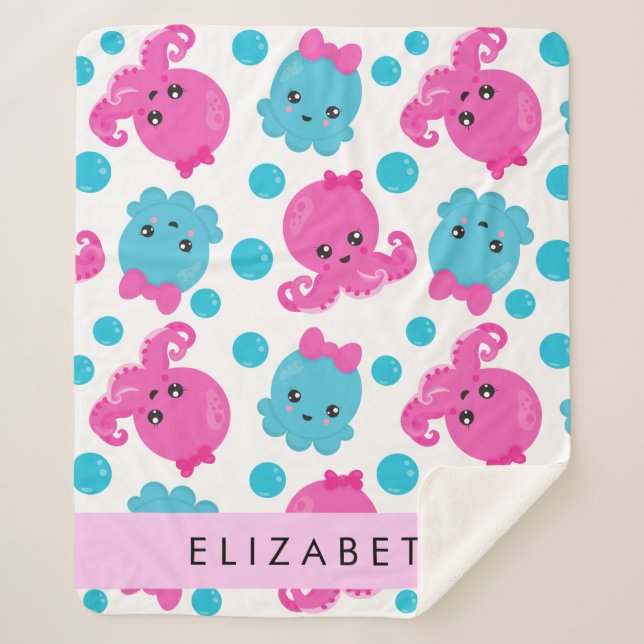 Cobertor Sherpa Octopus Patterno, Octopus Fresco, Mar, Seu Nome (Frente)